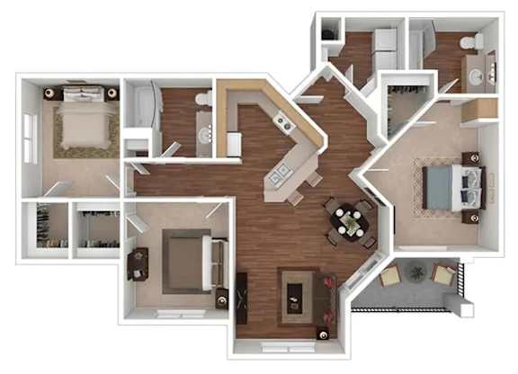 Floor Plan  3 bed 2 bath Blue Mesa 1240 sqft at Desert Sage Apartments in Goodyear Arizona