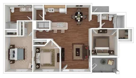 Floor Plan  3 bed 2 bath Desert Moon 1127 sqft at Desert Sage Apartments in Goodyear Arizona