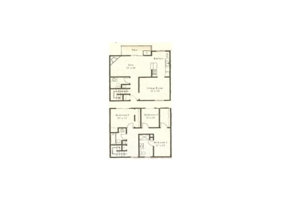 3 bedroom 2-a-half bathroom floor plan at Wellington Estates in San Antonio, TX
