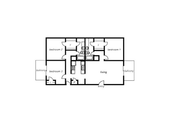 3 bedroom 2 bathroom floor plan at The View At Catalina Apartments in Tucson, AZ