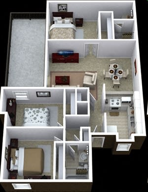 3 bedroom 2 bathroom floor plan image at Villas de la Terraza Apartments in Albuquerque NM