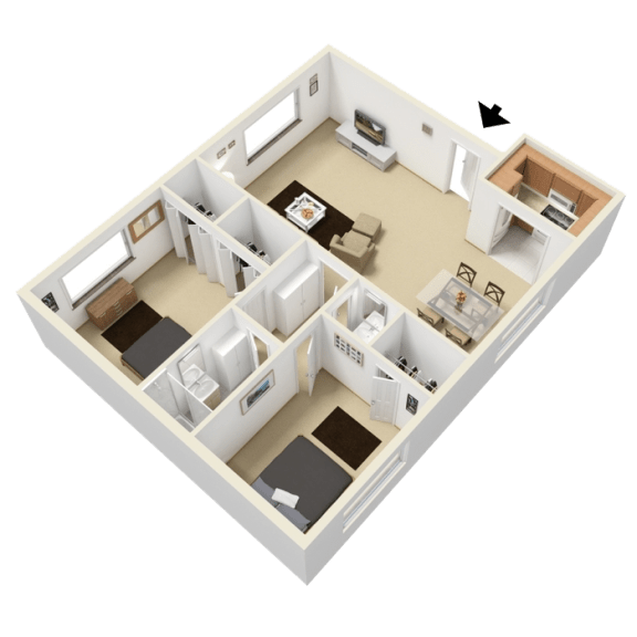 a 3d drawing of a floor plan of a house