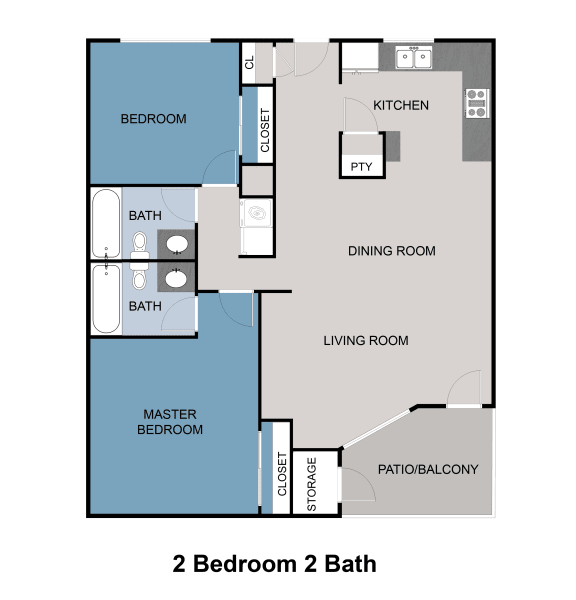 2 bedroom 2 bathroom floor plan image at Arcadia Lofts in Phoenix AZ