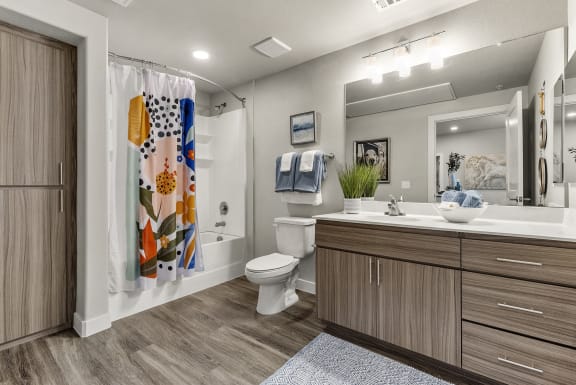 Bathroom at V on Broadway Apartments in Tempe AZ November 2020