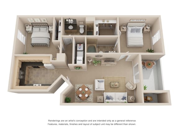 Two Bedroom Two Bathroom Floorplan 993 Square Feet