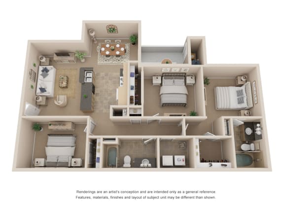 Three Bedroom Two Bathroom Floor Plan 1,222 Square Feet