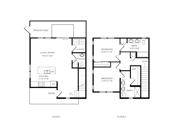 a floor plan of two different floor plans of a house