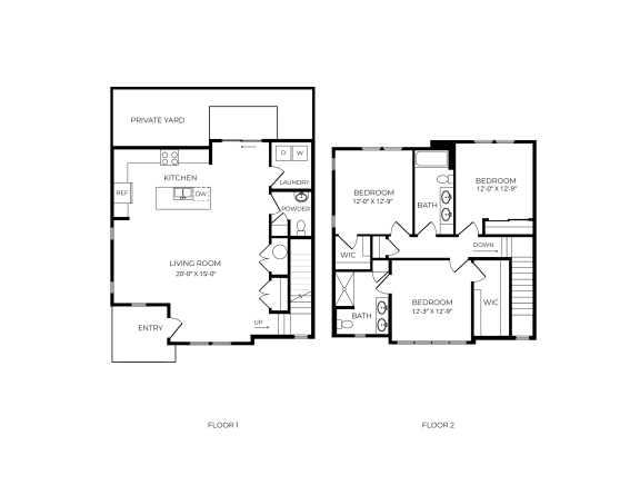 a floor plan of two different floors of a house