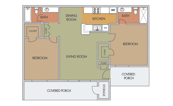 Two Bedroom Two Bathroom Floorplans at Via Alamos Apartments in Green Valley Arizona