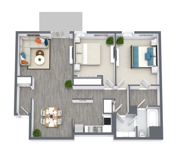 Garden 2 Bedroom Floorplan at Falls at Mill Creek