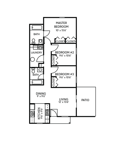  Floor Plan 3 bedroom 2 bath Ranch