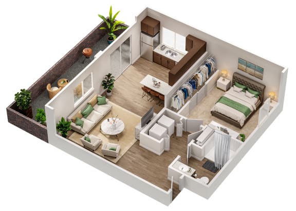 1 Bedroom Floor Plan at Avilla River Apartments in Tucson Arizona