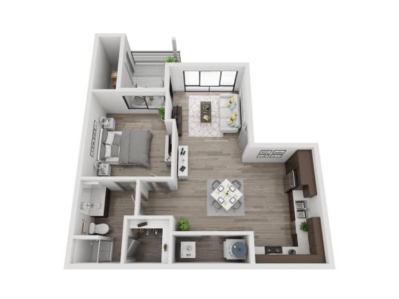 One bedroom floor plan image at Pinon Lofts Apartments in Sedona AZ