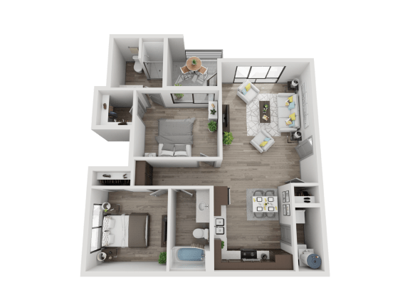 Two bedroom two bathroom floor plan image at Pinon Lofts Apartments in Sedona AZ