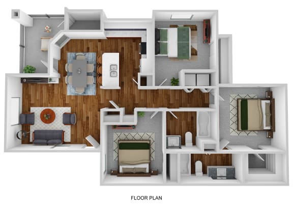 Floor Plan  3 Bedroom 2 Bathroom at La Borgata Apartments