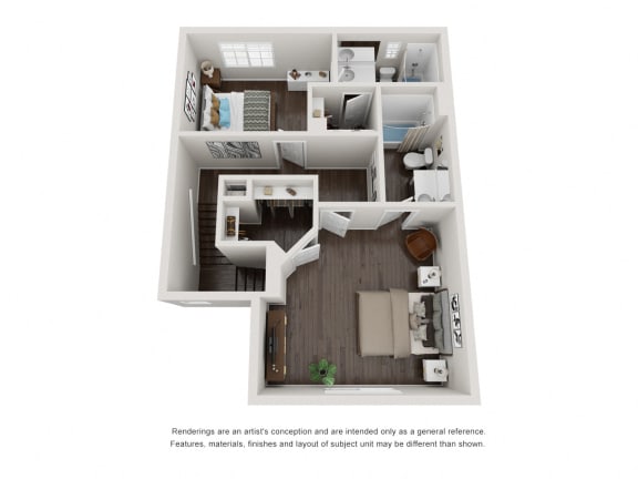 2 bedroom 2 bathroom floor plan image at San Vicente Townhomes in Phoenix AZ