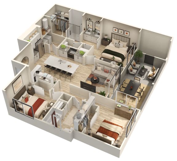 3d floor plan of a bedroom apartment