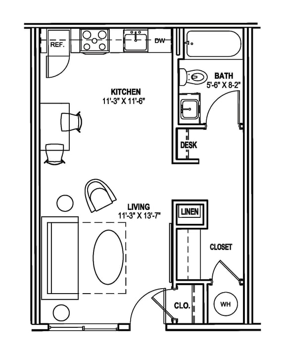 studio floorplan at Streamliner 16th Apartments in Phoenix Arizona