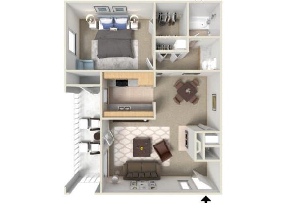 Sunrise Ridge 1 bedroom 1 bathroom apartments for rent floor plan Tucson, AZ