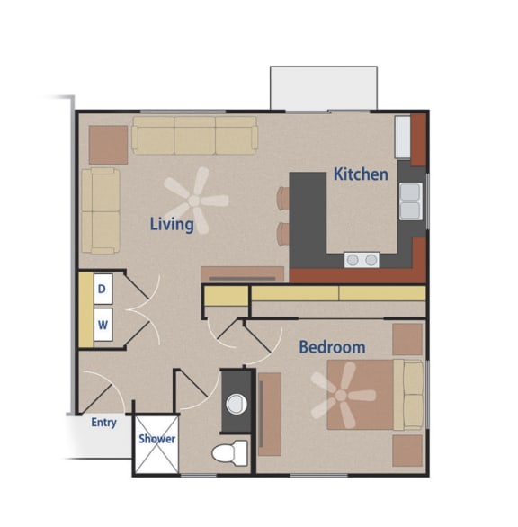 One bedroom floor plan image at Avilla Marana in Tucson, AZ
