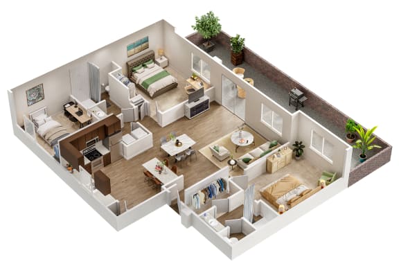 3 Bedroom Floor Plan at Avilla Preserve Apartments in Tucson Arizona