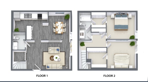 Townhouse 2 Bedroom Floorplan at Falls at Mill Creek