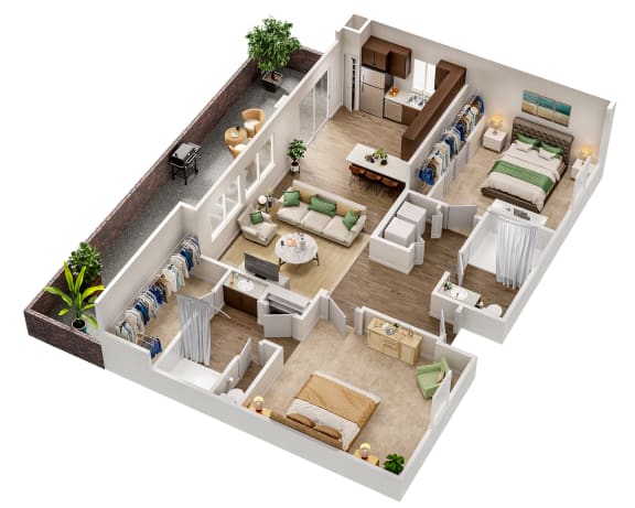 2 Bedroom Floor Plan at Avilla River Apartments in Tucson Arizona