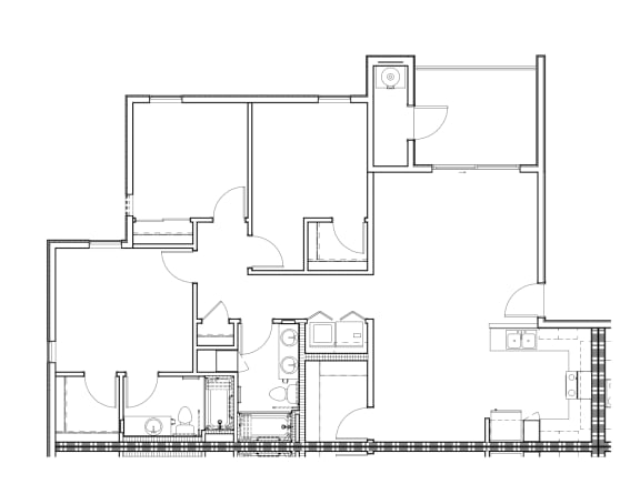 3 bedroom 2 bathroom floor plan image at New Frontier Apartments in Phoenix AZ