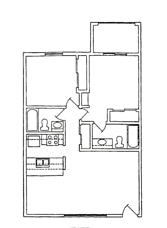 2 bedroom 2 bathroom floor plan image at University Park Apartments in Tempe AZ