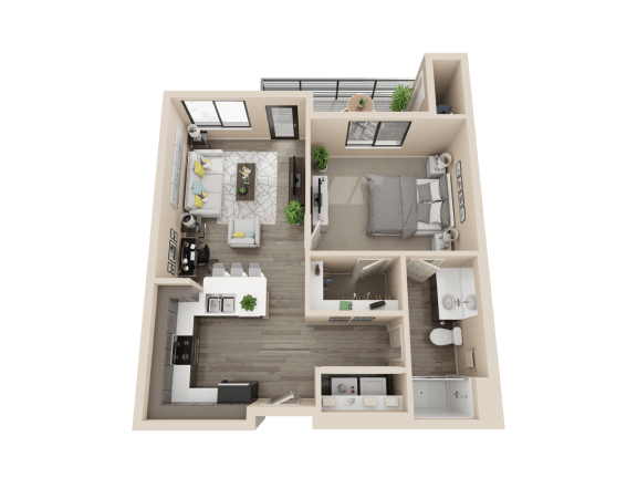 1 bedroom floor plan image at V on Broadway Apartments on Tempe AZ