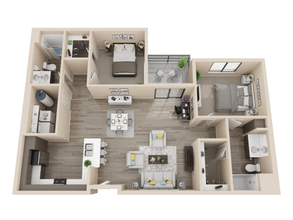 2 bedroom 2 bathroom 1340 sq ft floor plan image at V on Broadway