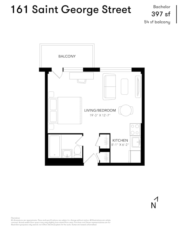 Studio Floor Plan Studio Floor Plan at 161 St. George, Toronto, CA M5R 2M3