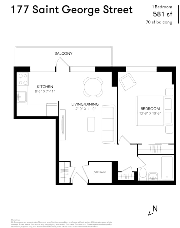 1 bed 1 bath at 177 Saint George Apartments, Toronto, CA