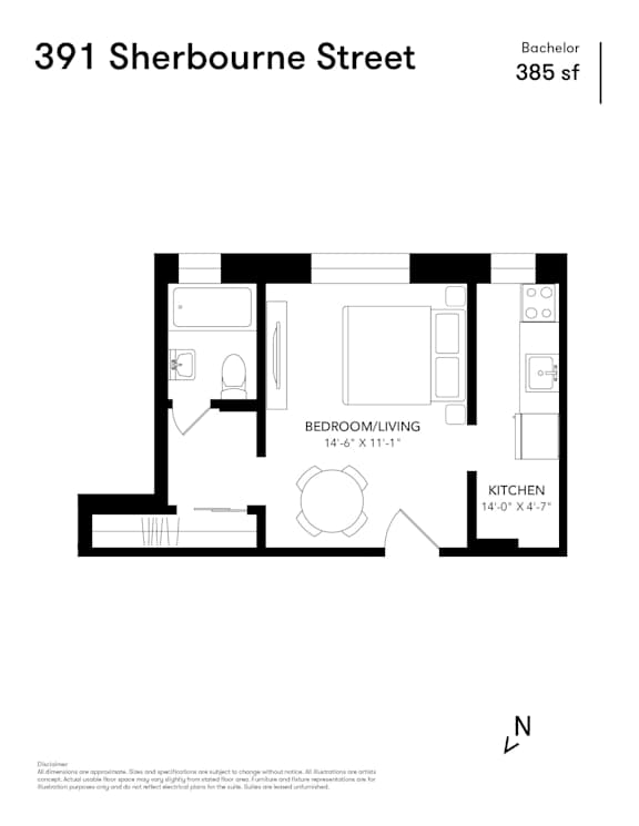 Floor Plan  1 bed 1 bath A at 391 Sherbourne Apartments, Ontario