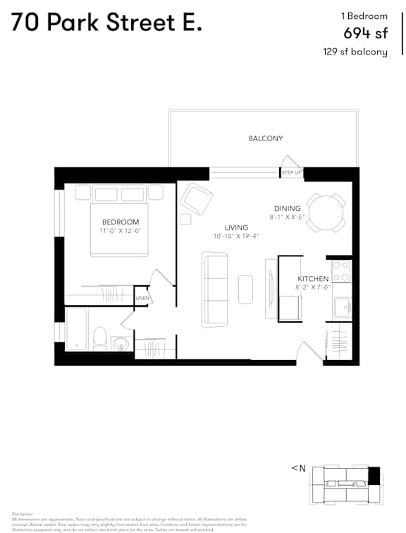 1 Bedroom Floor Plan at 70 Park, California, L5G 1M5