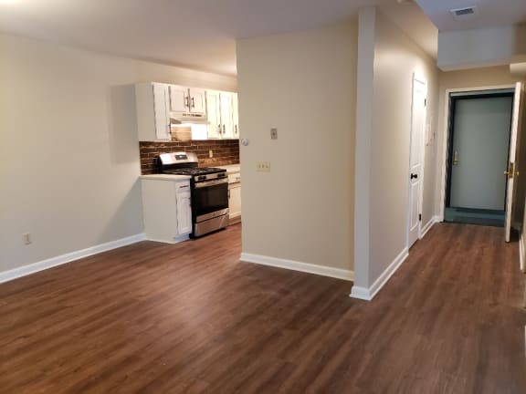 Empty living room at Retro 511 Apartments, West Haven, CT 06516
