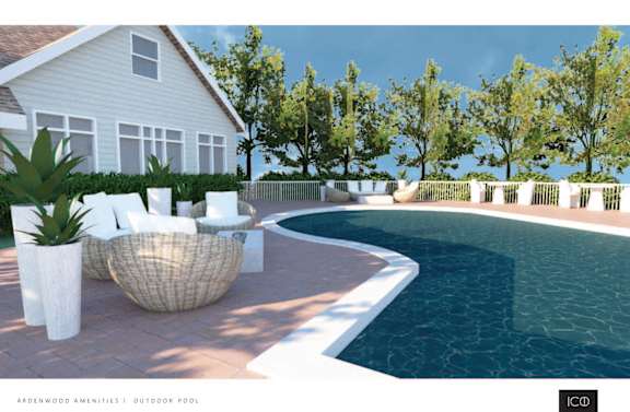 a backyard with a pool and a house at Ardenwood Apartments, North Haven, Connecticut