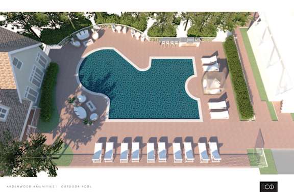 a birds eye view of a pool in a residential yard  at Ardenwood Apartments, Connecticut, 06473