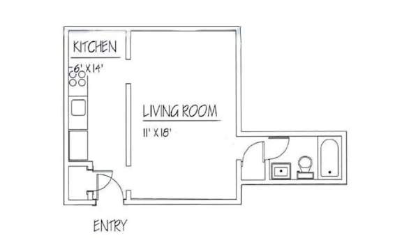 Zero Bed 1 Bath Floorplan  at Whitmore at Howe Apartments, New Haven, CT