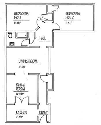 Two Bed Floorplan at Traymore Apartments, New Haven