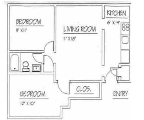 Two Bed Floorplan at Whitmore at Howe Apartments, New Haven, CT 06511