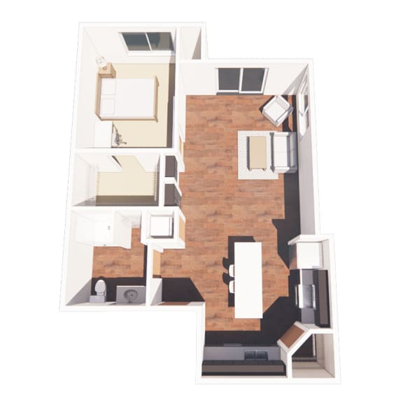 floor plan of a 1 bed 1 bath apartment
