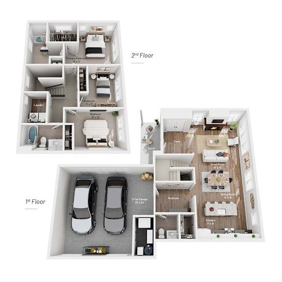 A floor plan of a two-story home with labeled rooms.