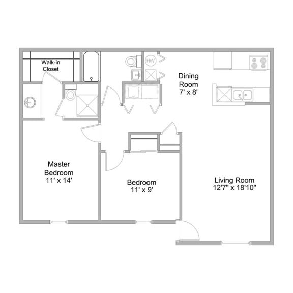 Brixin Franklin Apartments and Townhomes floor plan 2 bed 2 bath