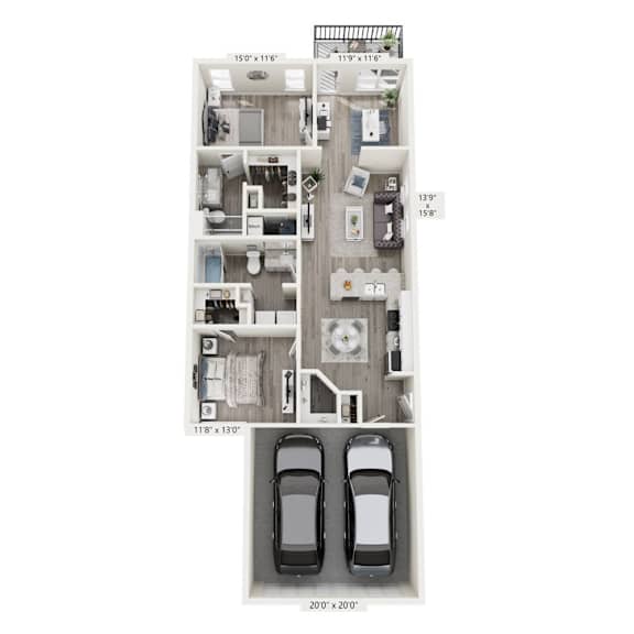 A floor plan of a house with a garage for two cars.