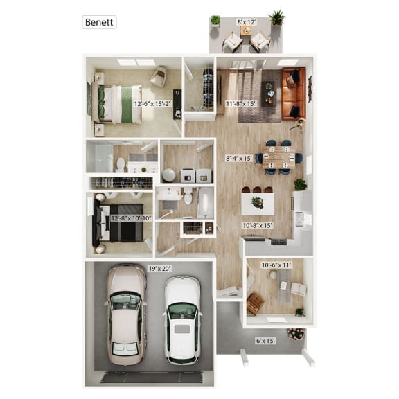 2 bed 2 bath rental home floor plan