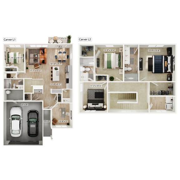 4 bed 3 bath rental home floor plan