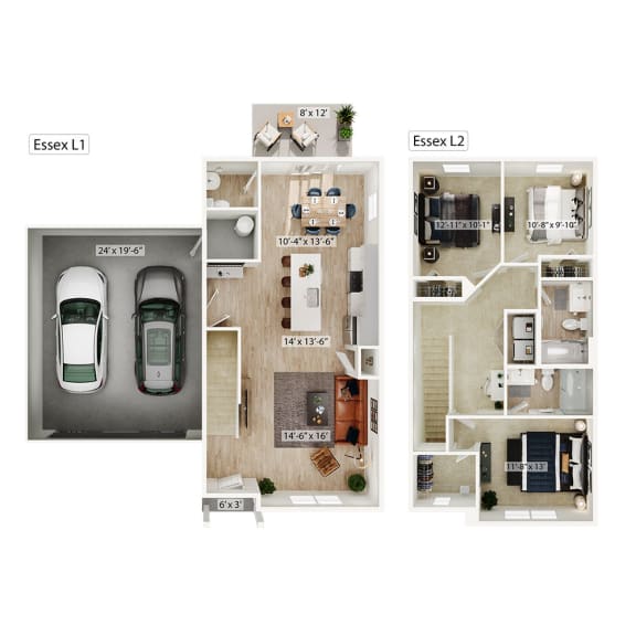 3 bed 2.5 bath rental home floor plan
