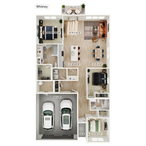 3 bed 2 bath rental home floor plan