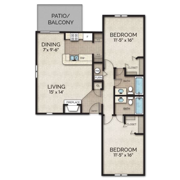 2 bed 2 bath apartment floor plan